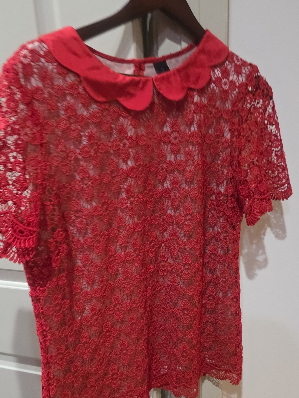 Women's Red Lace Blouse with Peter Pan Collar